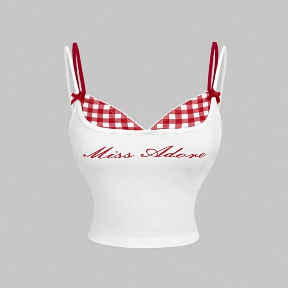 SHEIN Red and White Plaid Crop Top